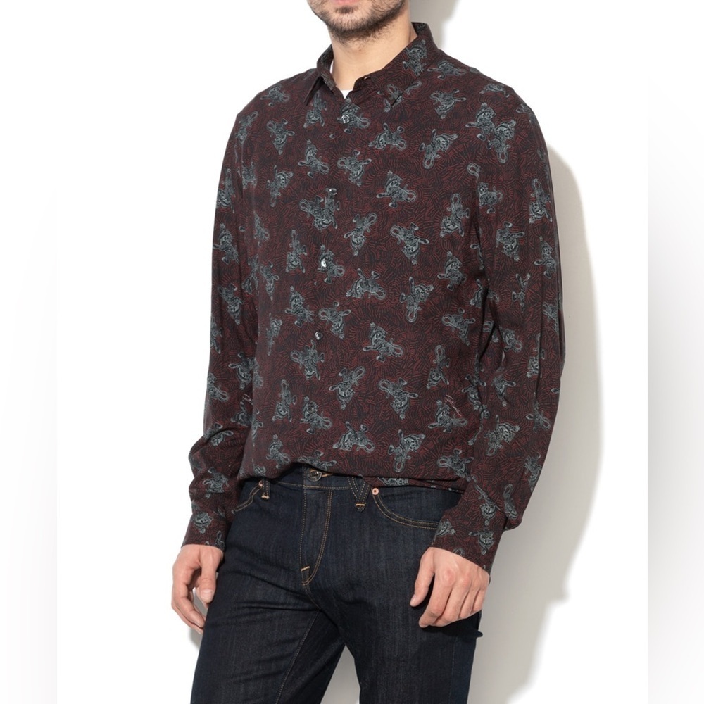 JUST CAVALLI Overprinted Tiger long sleeve button up shirt size 50